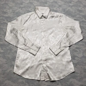 Coofandy Shirt Mens Small White Silky Rise Print Button Up Long Sleeve - Picture 1 of 9
