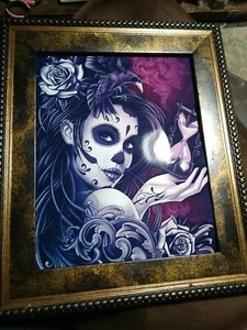 Sexy Sugar Skull Girl w Hourglass GLOSSY Print 8.5x11" UNFRAMED purple haze - Picture 1 of 4