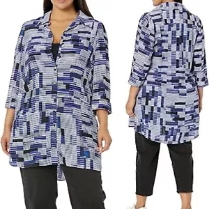 City Chic Tunic Top BlouseL 20 Plus Size Blue Dynamic Geometric Button Up Shirt - Picture 1 of 10