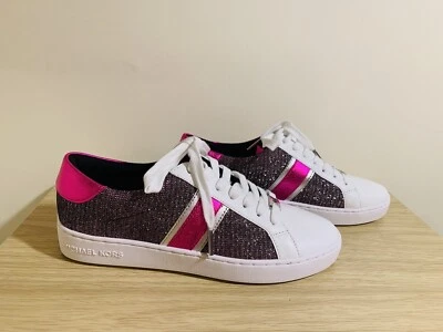 Michael Kors lace up sneaker shoes metallic pink silver white NWOB size 8 - Image 1 of 4