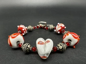 VINTAGE LAMPWORK GLASS BEAD Sterling Silver BRACELET 6.5” - Picture 1 of 10