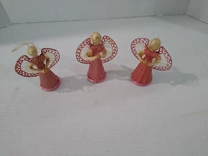 3 Hand Made Christmas Tree Hanging Angel Ornaments ( clean ) Flax Material ?? - Picture 1 of 10