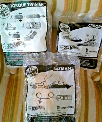 McDonalds x 3 HOTWHEELS cars BATMAN & CYBORG & TORQUE TWISTER  NEW SEALED lot - image 1 of 4