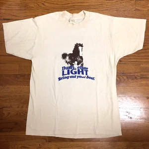 Vtg Budweiser Light Clydesdale Horse T-Shirt 2-Sided Cycling Single Stitch Tee L - Picture 1 of 12