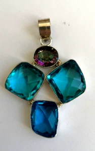 Großer Anhänger Silber 925 Mystic Topas und blaue Kristalle handmade - Bild 1 von 13
