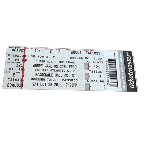Andre Ward vs Carl Froch Official Ticket Stub - Oct 29, 2011 Cover