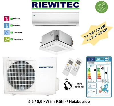 Dual MultiSplit Wand / Deckenkassette RIEWITEC Klimaanlage 5,3/5,6KW, A+/A, R32  - Bild 1 von 4