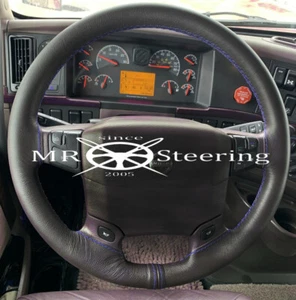 FOR 98+ VOLVO VNL 610 TRUE LEATHER STEERING WHEEL COVER ROYAL BLUE DOUBLE STITCH - Picture 1 of 7