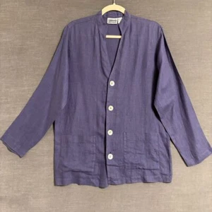 Chicos Top L Purple Linen Mother Pearl Beachy Coastal Casual Coastal Nautical - Picture 1 of 9