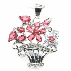 Ciondolo Di Argento Lovely Fiori Con Rhodonite Framboesa E Circone Cubic Bianco - Foto 1 di 2