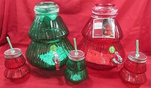 NEW 5PC HOLIDAY TIME GLASS CHRISTMAS TREE 2.1 GALLON BEVERAGE DISPENSERS*SIPPERS - Picture 1 of 10