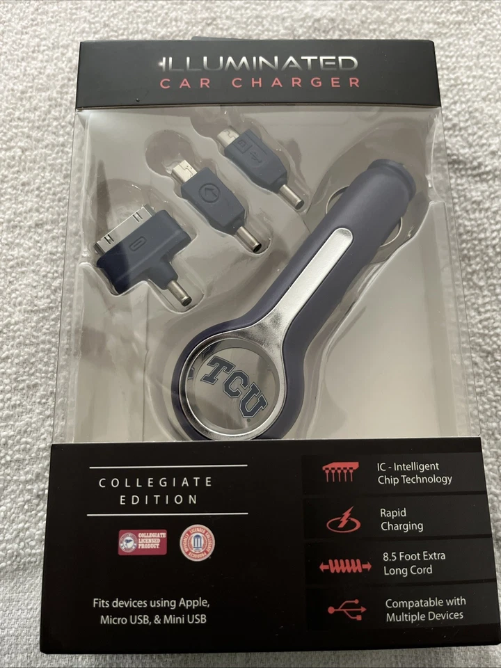 Cargador de teléfono celular para automóvil TCU iluminado multipunta Apple, MicroMini USB Foto 1 de 4