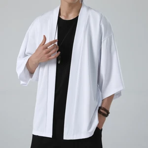 Men 3/4 Sleeve Japanese Yukata Kimono Cardigan Coat Jacket Loose Casual Top Thin - Picture 1 of 15