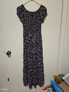 NEW Anthropologie Kindred Maxi Dress PM Smocked BLACK FLORAL PINK XL - Picture 1 of 6