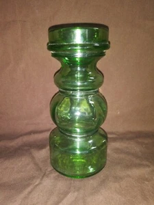 Vintage 6" Italian Green Glass Pompadour Vase Italy Hooped - Picture 1 of 7