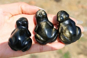 2" Natural Gold obsidian Frog Skull Carved Reiki Crystal Skull decor gift 1pc - Picture 1 of 12