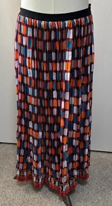 J Peterman Company Silk Pleated Long skirt NEW 16 Multi Color print Pull On - Picture 1 of 4