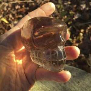 carving, Crystal Skull (Smoky Quartz) 'goggle eyes' healing crystal - Picture 1 of 3