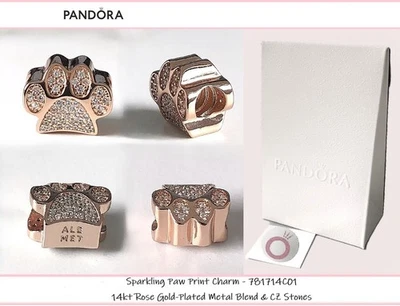 Pandora Sparkling Paw Print Charm 14kt Rose/GP - 781714C01 - Includes Box & Post - image 1 of 4