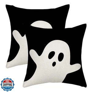AGAYNA Halloween Pillow Covers 16x16 Black and White Ghost Decor Throw Pillow - Picture 1 of 5