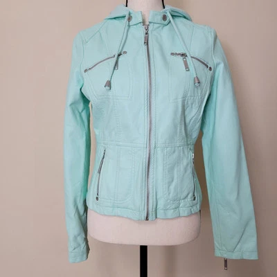 JouJou Juniors M Imitación Cuero Bombardero Moto Motociclista Chaqueta Forrada Bolsillos con Capucha Foto 1 de 4