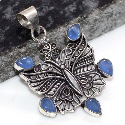 Butterfly Purple Chalcedony Faceted 925 Silver Plated Pendant 2" JW - image 1 of 3