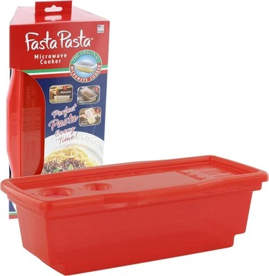 Microwave Pasta Cooker, Uncoated- The Original Fasta Pasta (Red)- Quickly Cooks - Image 1 of 4