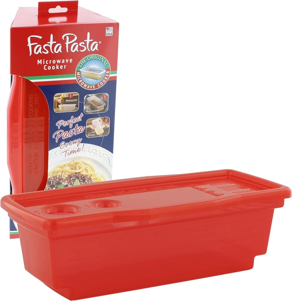 Microwave Pasta Cooker, Uncoated- The Original Fasta Pasta (Red)- Quickly Cooks - Image 1 of 4
