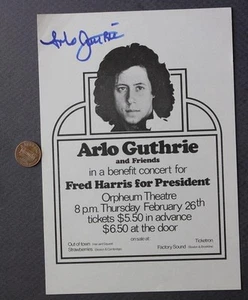 Alice's Restaurant Arlo Guthrie autographed Fred Harris for President leaflet -- - Picture 1 of 1