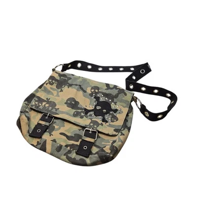 Rue 21 Skull Camo Crossbody Bag Green Mall Goth Grunge Witchy Camoflauge  - Image 1 of 4