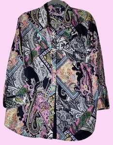 Lauren Ralph Lauren Paisley Multicolor Button-Up Shirt 2X Long Sleeve Top - Picture 1 of 5