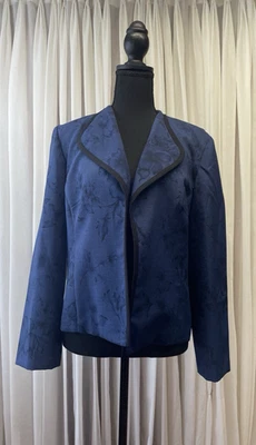 Perceptions Floral Navy Open Front Jacket Blazer Size 14p - Image 1 of 4