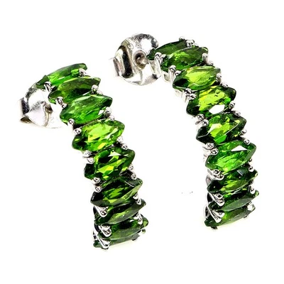 925 Sterling Silver Earrings Marquise Chrome Diopside 6x3mm Gemstone Jewelry - Image 1 of 4