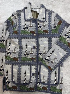 Blair Jacket Womens Medium Lighthouse Sailboat Coastal Tapestry Button Up *Flaw - Picture 1 of 8