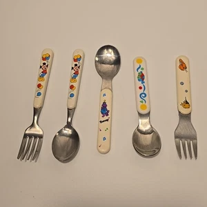 Mixed Lot Barney Mickey Baby Fork Spoon Vintage 1992 Silverware Kids Lyons Group - Picture 1 of 20