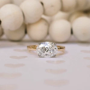 IGI Lab Grown Oval Cut Diamond Engagement Ring 2.00 Ct 18K Yellow Gold - Picture 1 of 11