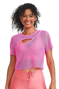 Brazilian Activewear Fitness Gym Short Sleeve Mesh Crop Top Pink Size S M L 031 - Picture 1 of 4