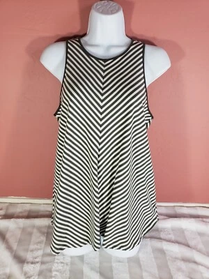 Mossimo 女式上衣灰色白色条纹束腰背心无袖高领休闲 M 全新带标签 — 第 1/4 张图片