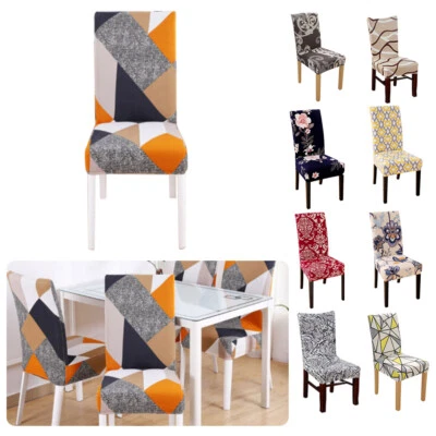 Fundas para sillas elásticas de spandex impresas para asiento de comedor decoración 1/4 un. Foto 1 de 4