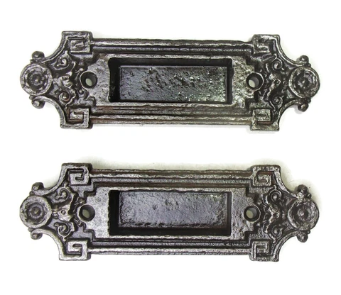 2 Antique Victorian Eastlake Ornate Cast Iron Window Sash Lift Pulls Handles Cover