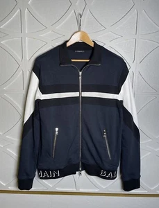 Men’s Balmain Logo Zip Track Athletic Jacket Cotton Blue/White - Size Medium - Picture 1 of 20
