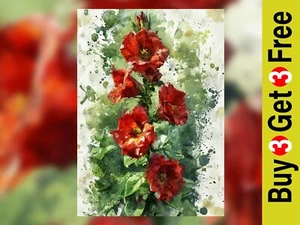 Bold Crimson Blossoms 5"x7" Print on Matte Paper | Expressive Garden Painting - Picture 1 of 18