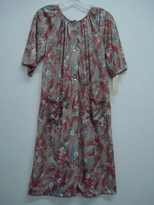 USA Made Nancy King Lingerie Robe Size Small Tan/Red/Teal #474C - Picture 1 of 3