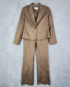 Jones New York Suit Size 2 Petite Brown Single Breast Jacket Wide Leg Poly Rayon