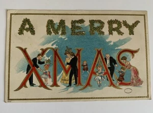 Weihnachtspostkarte Julius Bien & Co Art Deco geprägt Weihnachtsfeier - Bild 1 von 2