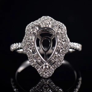 Custom Pear 10x7mm Platinum Natural Diamond Engagement Women Ring Semi Mount - Picture 1 of 12