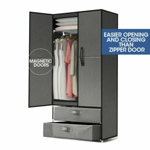 Large Portable Clothes Closet Wardrobe Storage Cabinet Organiser Unit with Shelf - Picture 1 of 11