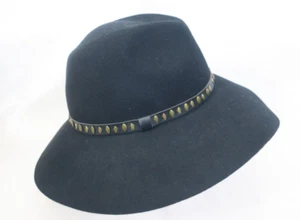 August Hat Company Black Felt Hat Floppy Brim Cowboy Style Riveted Hat Band - Picture 1 of 5