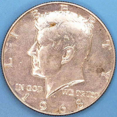Kennedy 1968 medio dólar negrita doble matriz reverso RDA y marca de ceca reabastecida RPM Foto 1 de 4