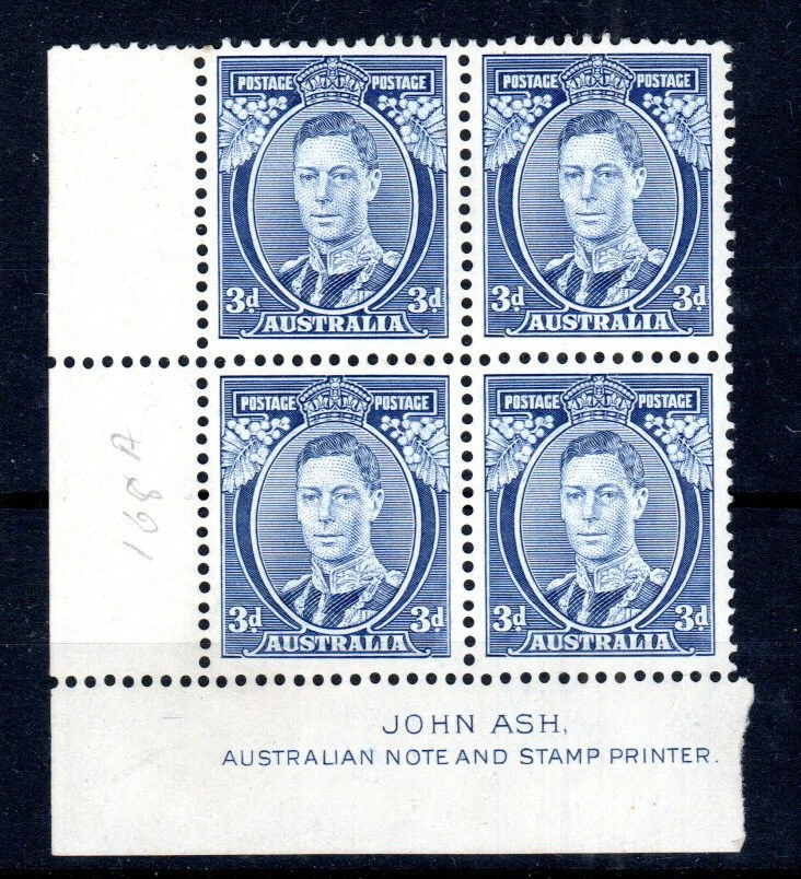 Australia 1938 3d Die II SG 168c MNH Bloque de impresión de ceniza de 4 Foto 1 de 1